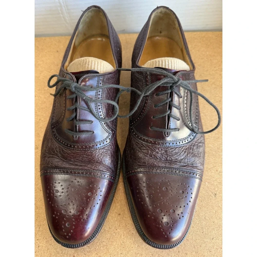 Moreschi Abano Cap‎ Toe Lace Up Brogue Oxfords Peccary & Calfskin Men's 9.5M